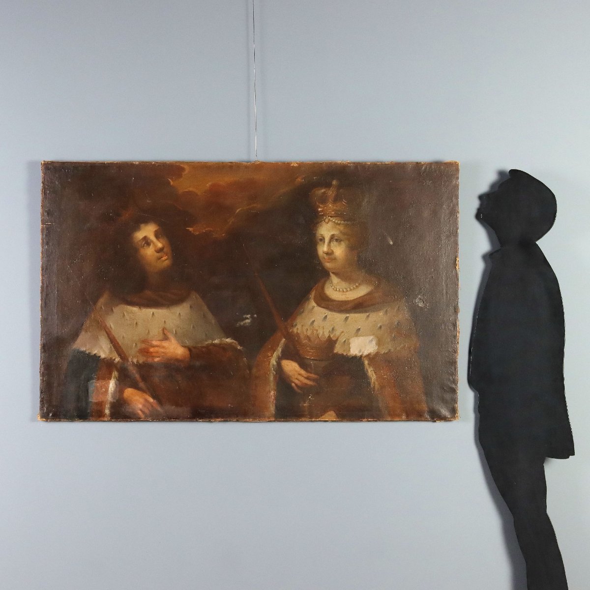 Antique Painting Portraits Of Queen And Prince Oil On Canvas '600-'700-photo-2
