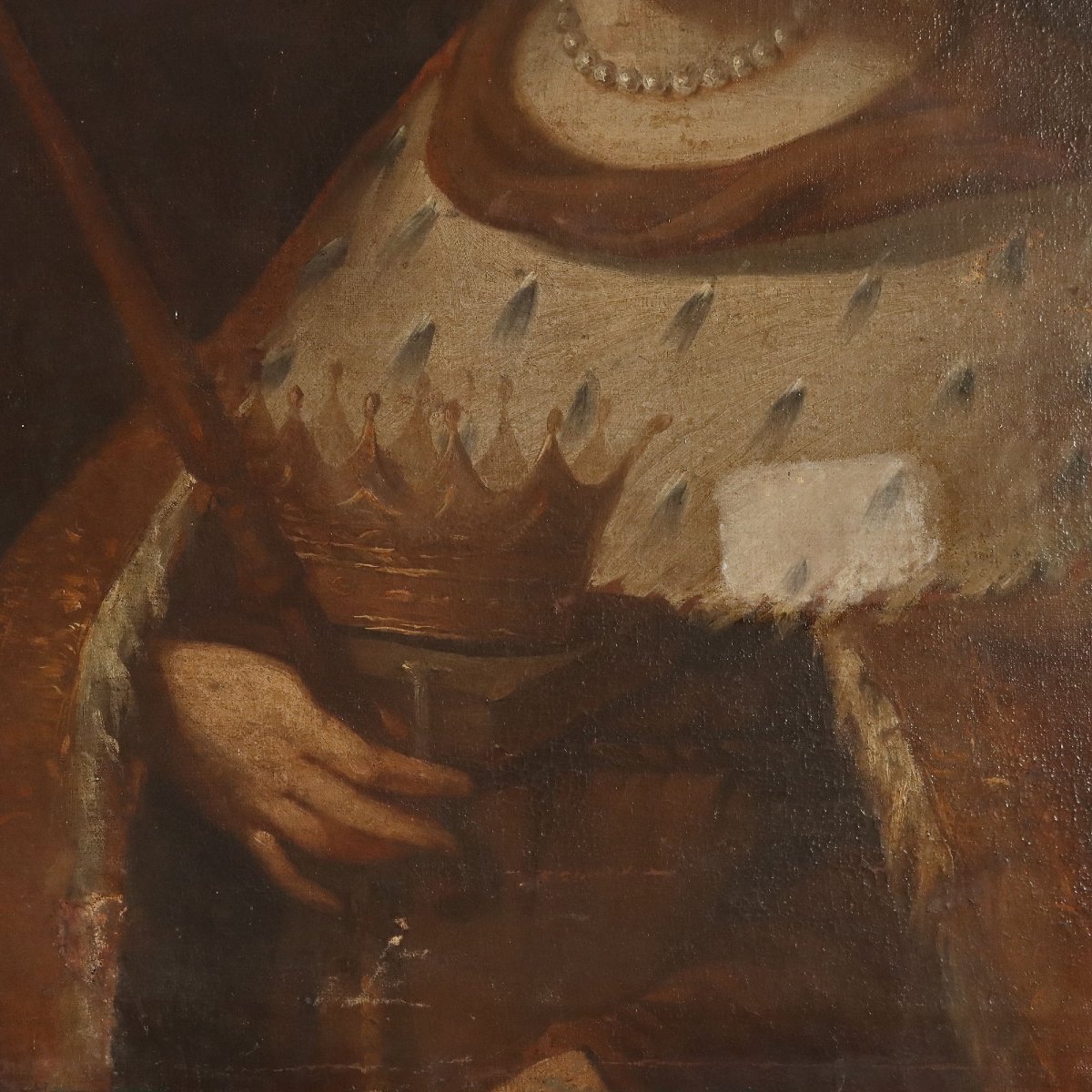Antique Painting Portraits Of Queen And Prince Oil On Canvas '600-'700-photo-3