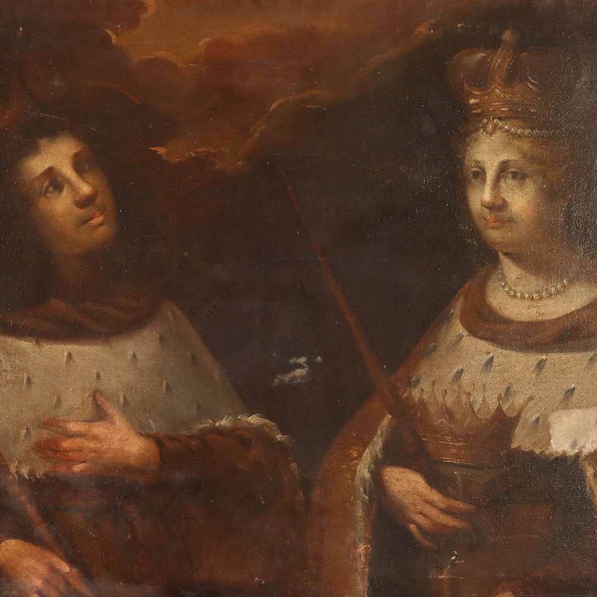 Antique Painting Portraits Of Queen And Prince Oil On Canvas '600-'700-photo-4