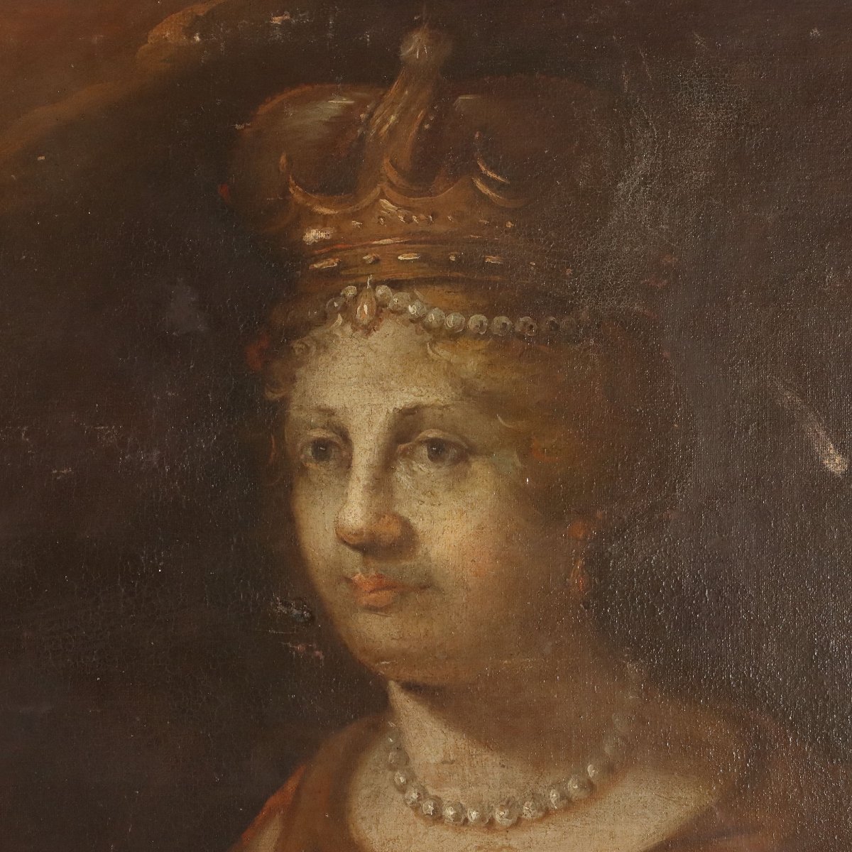 Antique Painting Portraits Of Queen And Prince Oil On Canvas '600-'700-photo-2