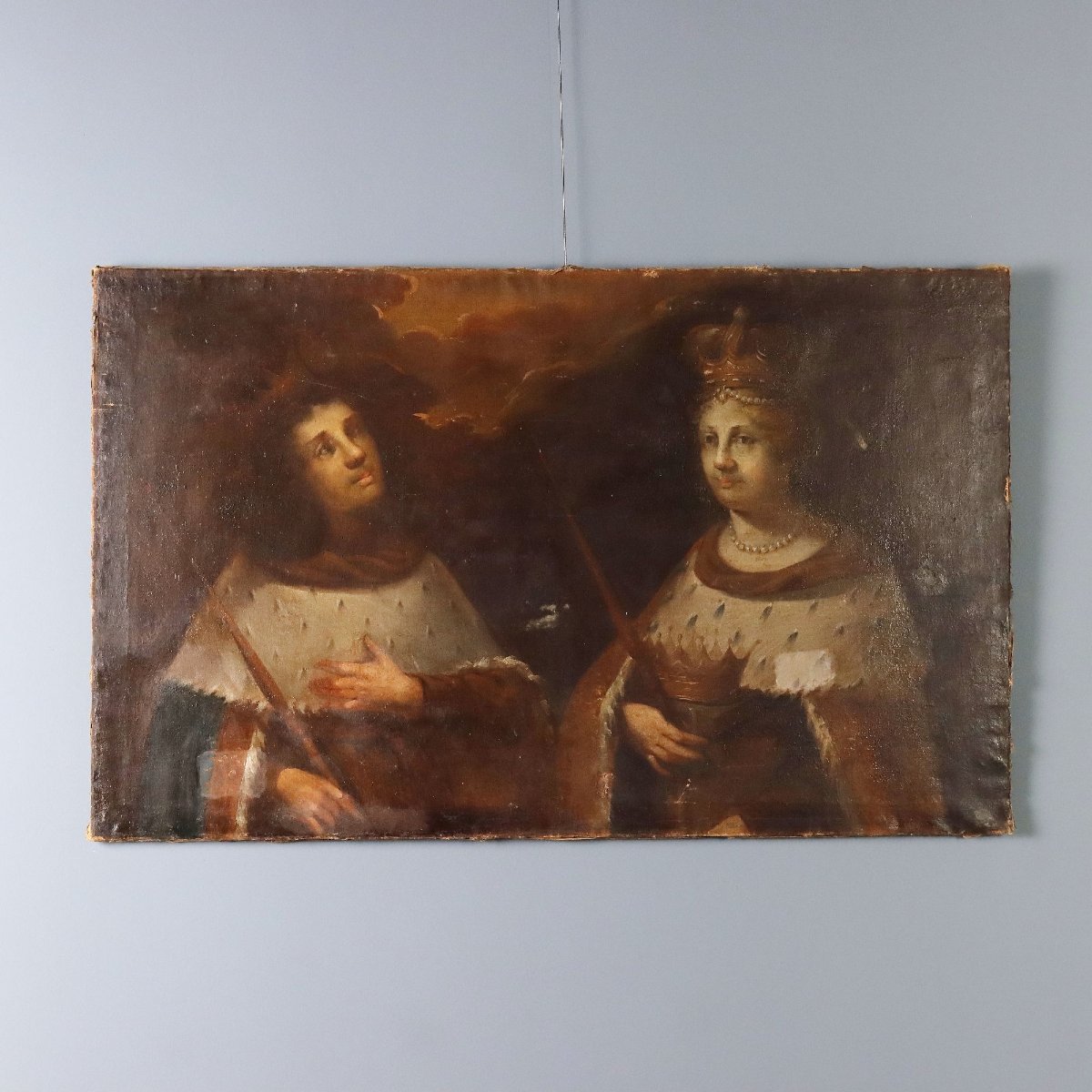 Antique Painting Portraits Of Queen And Prince Oil On Canvas '600-'700