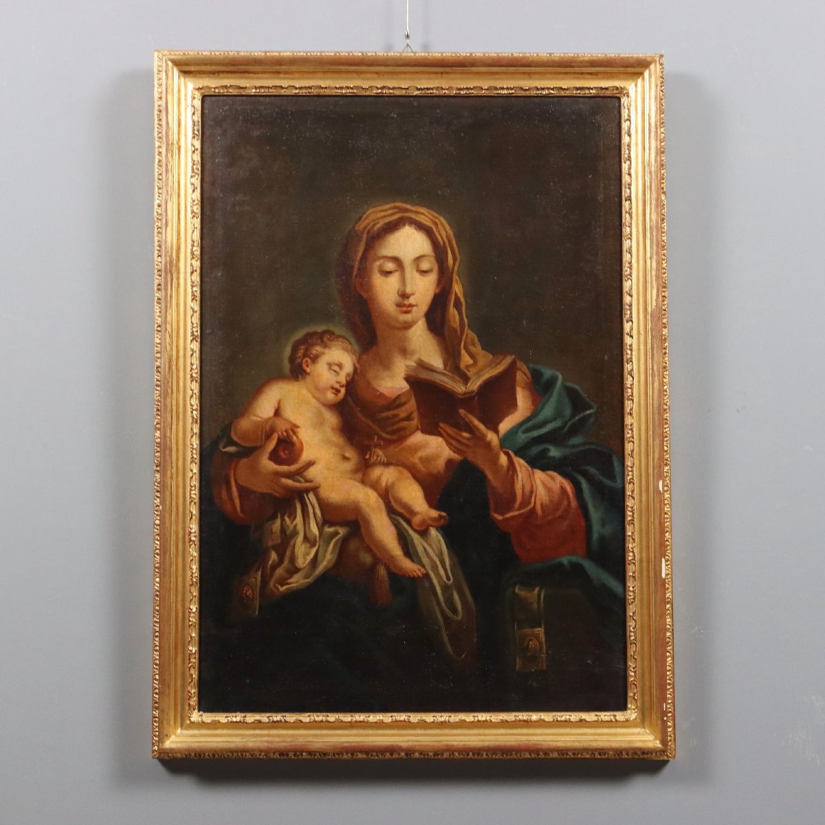 Antique Painting Portrait Of A Noblewoman With A Dog 18th Century Original