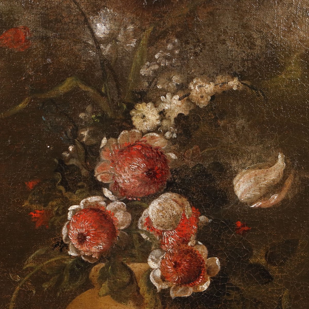 Tableau Ancien Nature Morte aux Fleurs Huile sur Toile XVIIIe Siècle-photo-2