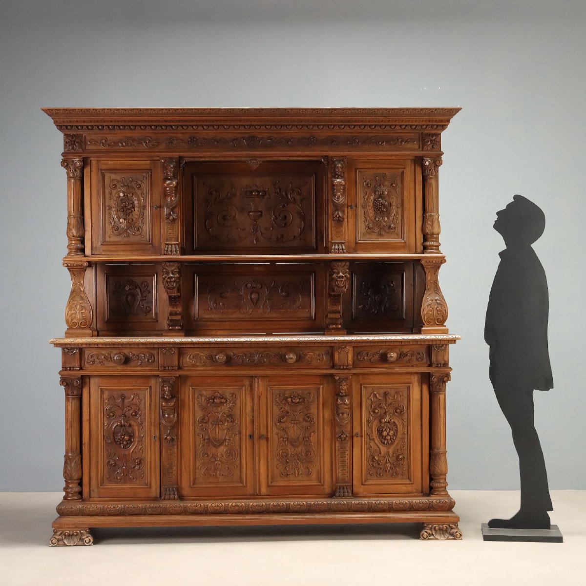 Neo-baroque Sideboard In Italian Walnut, Late 19th Century-photo-2