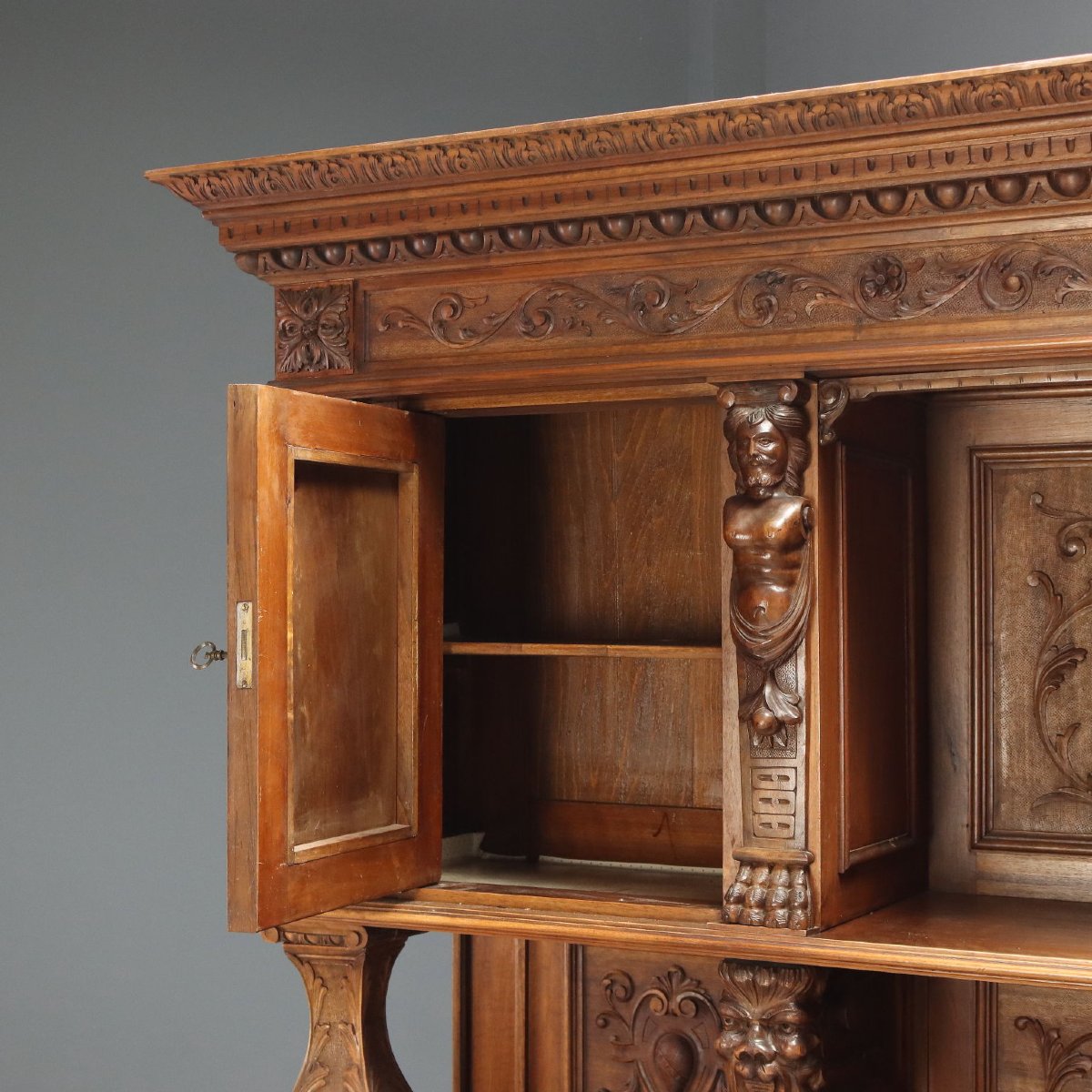 Neo-baroque Sideboard In Italian Walnut, Late 19th Century-photo-3