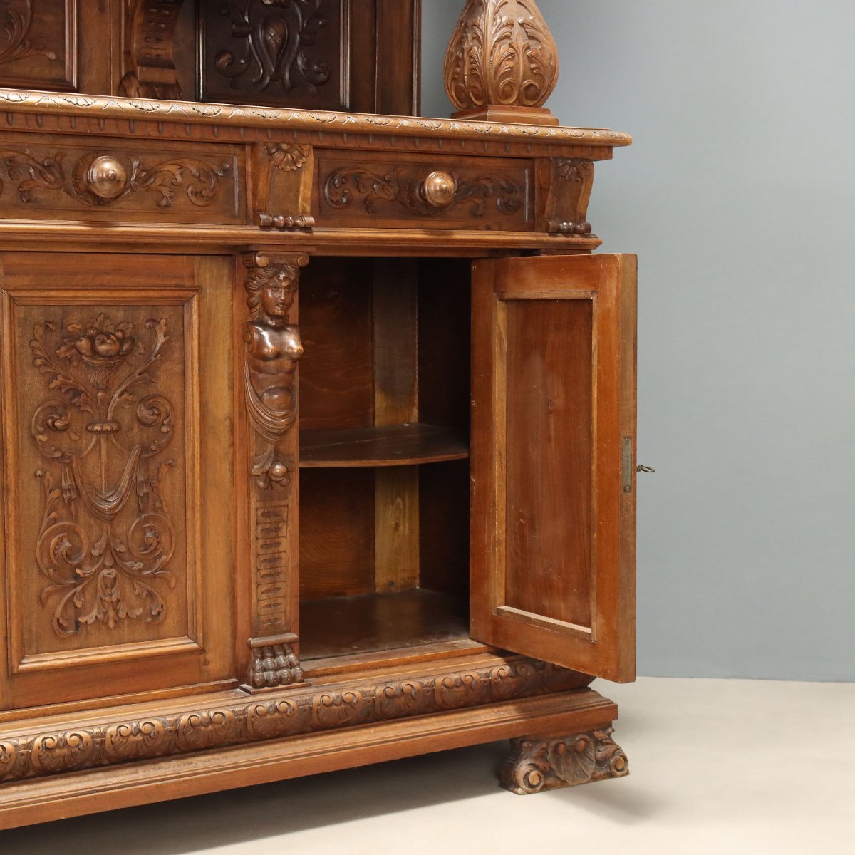 Neo-baroque Sideboard In Italian Walnut, Late 19th Century-photo-8