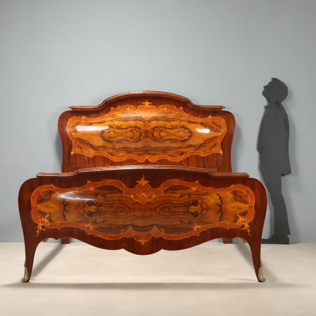 Barocchetto Double Bed In Walnut And Mahogany, Italy, Early 20th Century-photo-2