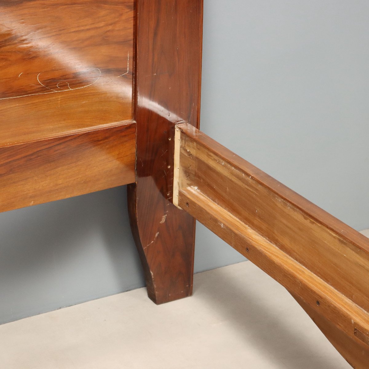 Barocchetto Double Bed In Walnut And Mahogany, Italy, Early 20th Century-photo-3