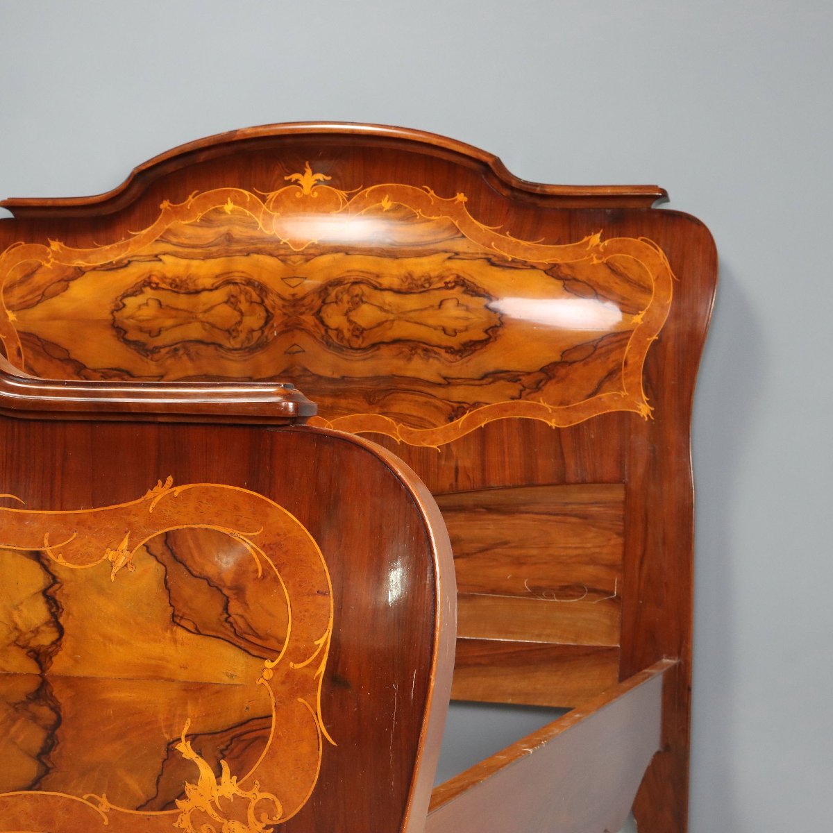 Barocchetto Double Bed In Walnut And Mahogany, Italy, Early 20th Century-photo-2