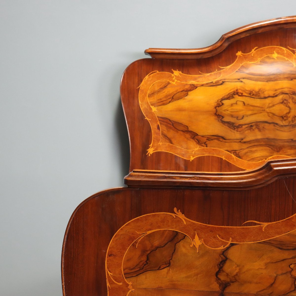 Barocchetto Double Bed In Walnut And Mahogany, Italy, Early 20th Century-photo-3
