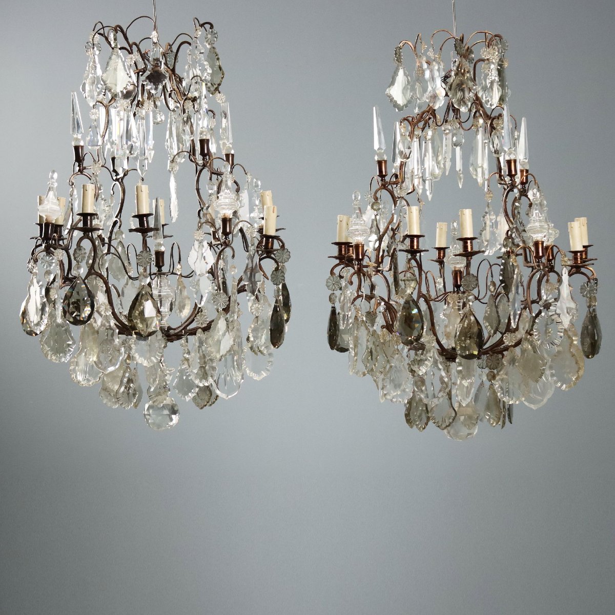 Pair Of Metal And Glass Chandeliers - Italy, 19th Century; Italy, Late 19th Century