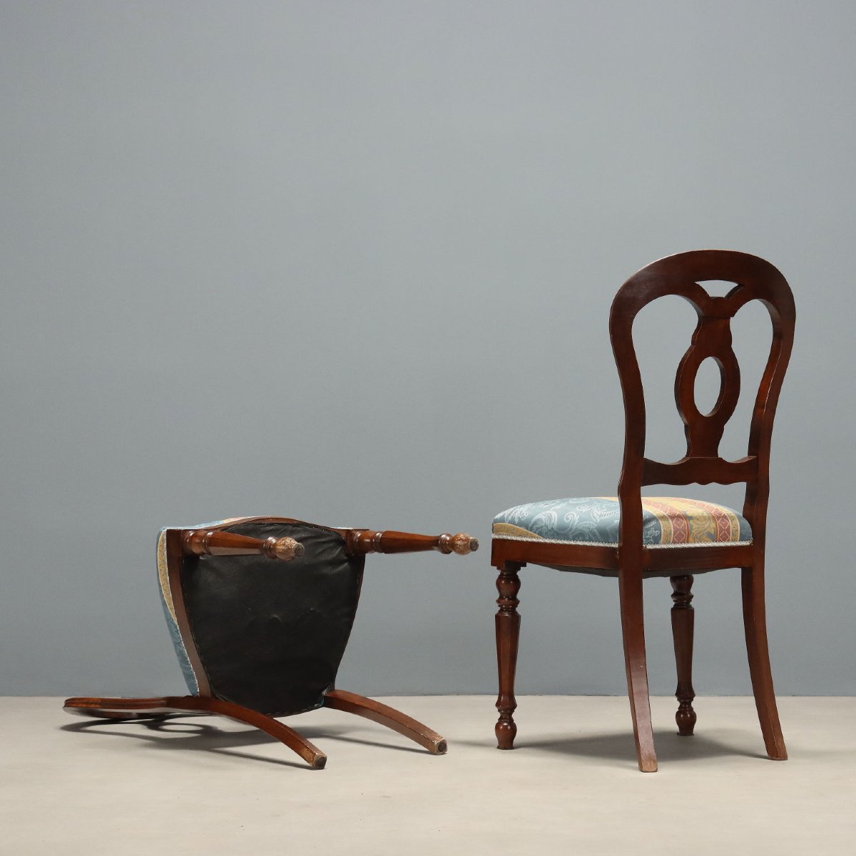 Walnut Chairs With Open-back Design, Italy, Mid-19th Century-photo-3