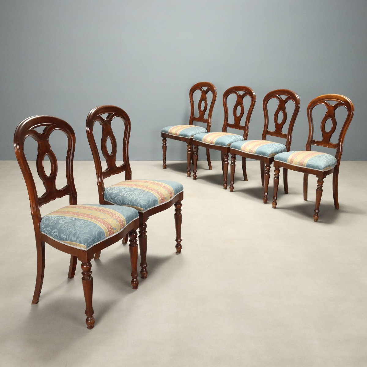 Walnut Chairs With Open-back Design, Italy, Mid-19th Century