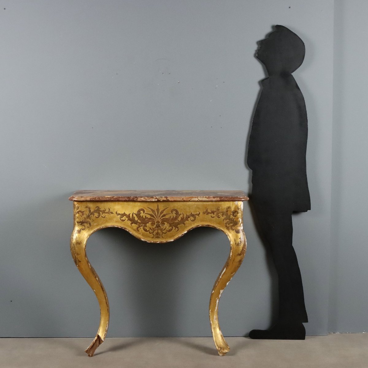 Console en Bois Doré avec Plateau en Marbre - Italie XIXe Siècle-photo-2