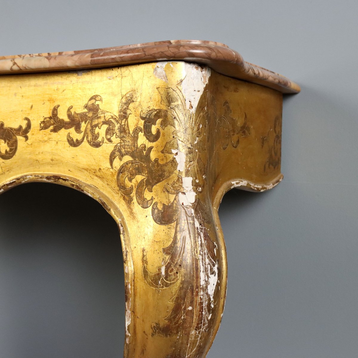 Console en Bois Doré avec Plateau en Marbre - Italie XIXe Siècle-photo-3