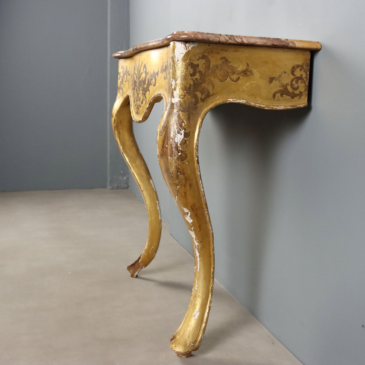 Console en Bois Doré avec Plateau en Marbre - Italie XIXe Siècle-photo-1
