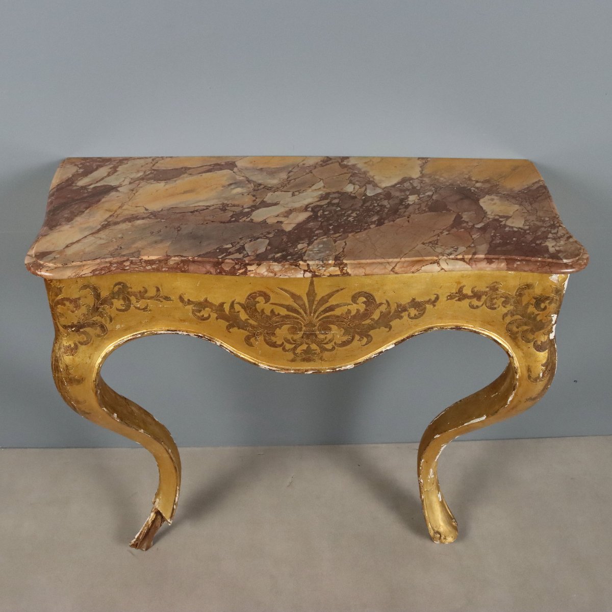 Console en Bois Doré avec Plateau en Marbre - Italie XIXe Siècle-photo-2