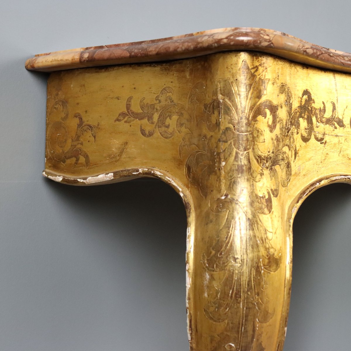 Console en Bois Doré avec Plateau en Marbre - Italie XIXe Siècle-photo-3