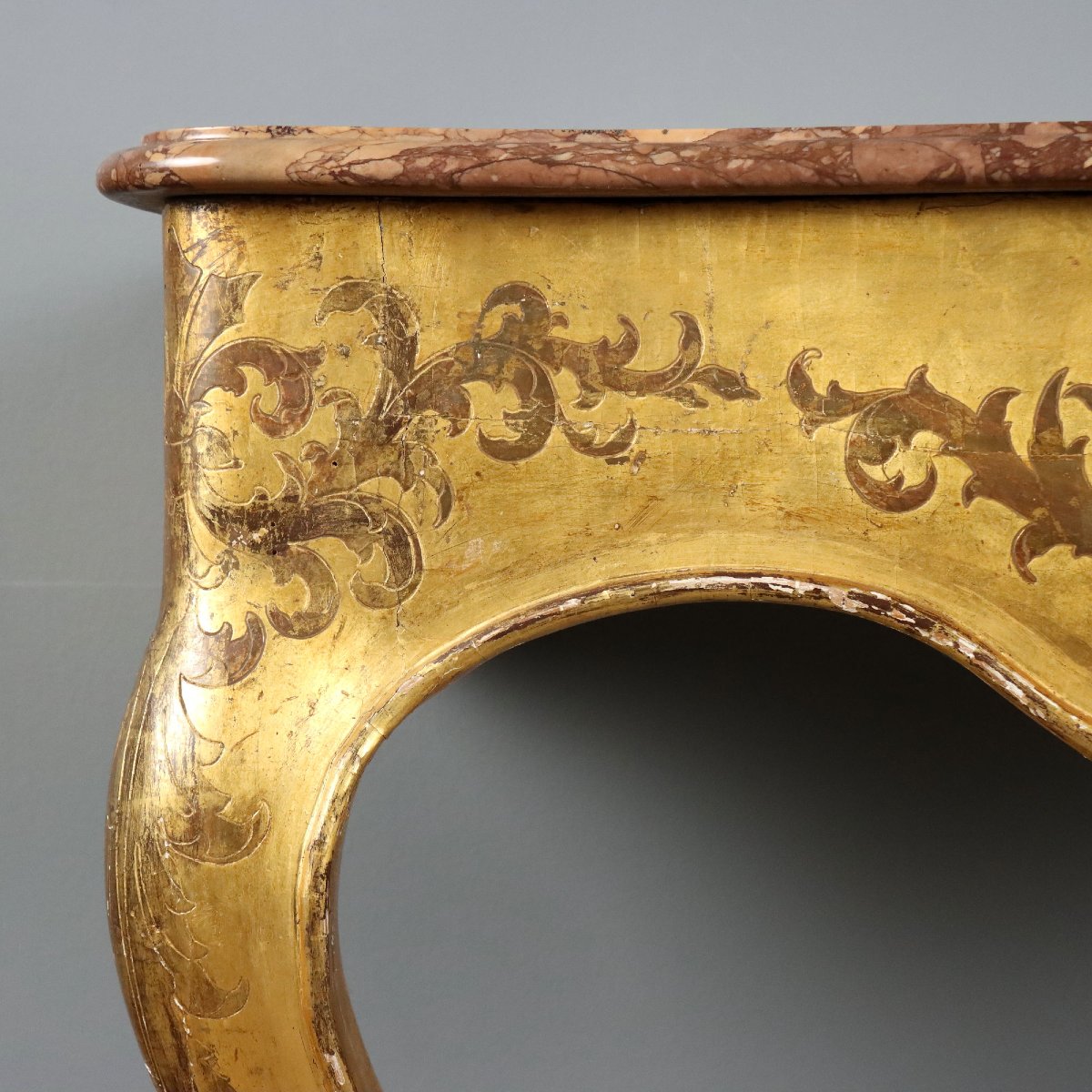 Console en Bois Doré avec Plateau en Marbre - Italie XIXe Siècle-photo-5