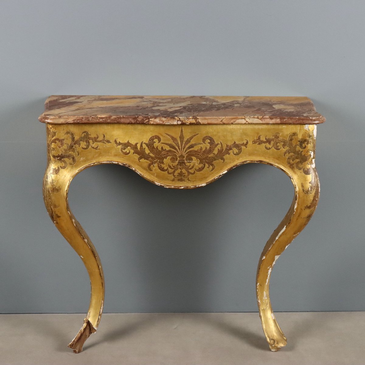 Console en Bois Doré avec Plateau en Marbre - Italie XIXe Siècle