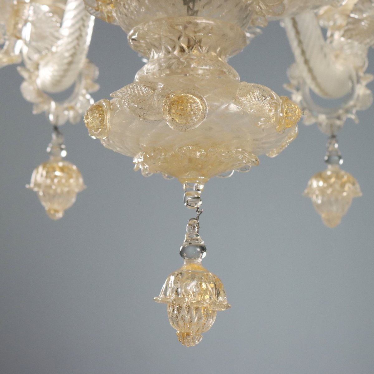 Lustre Vénitien Ancien Verre Soufflé de Murano Italie XIXe Siècle-photo-3