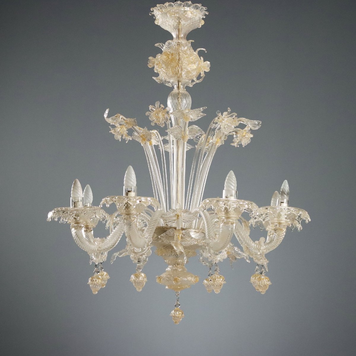 Lustre Vénitien Ancien Verre Soufflé de Murano Italie XIXe Siècle