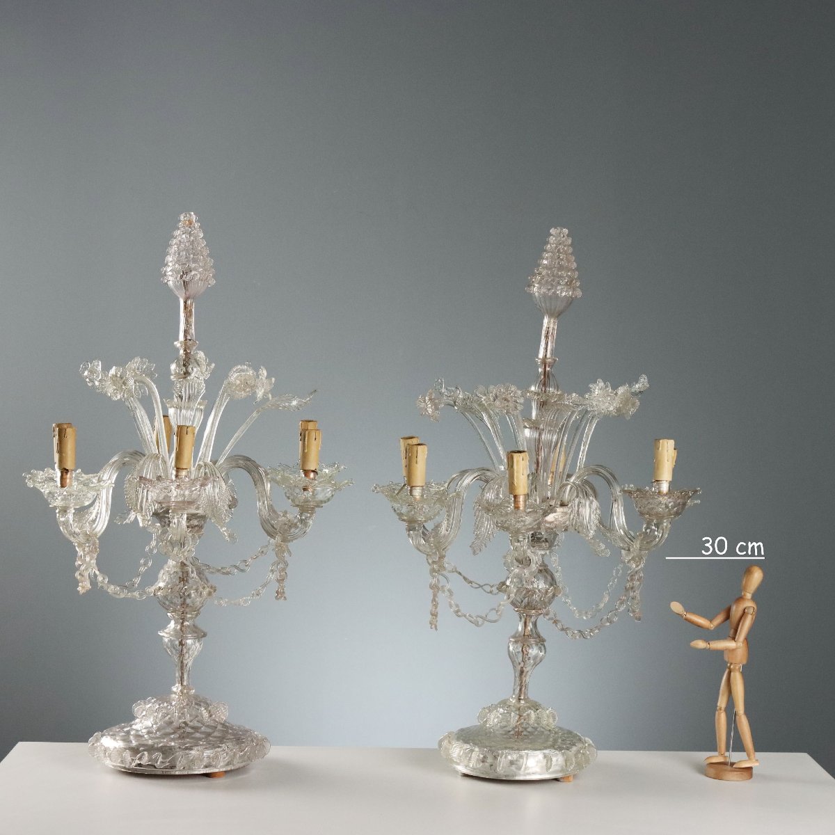 Lampes de Tables Anciennes Verre Soufflé Murano XIXe Siècle-photo-2