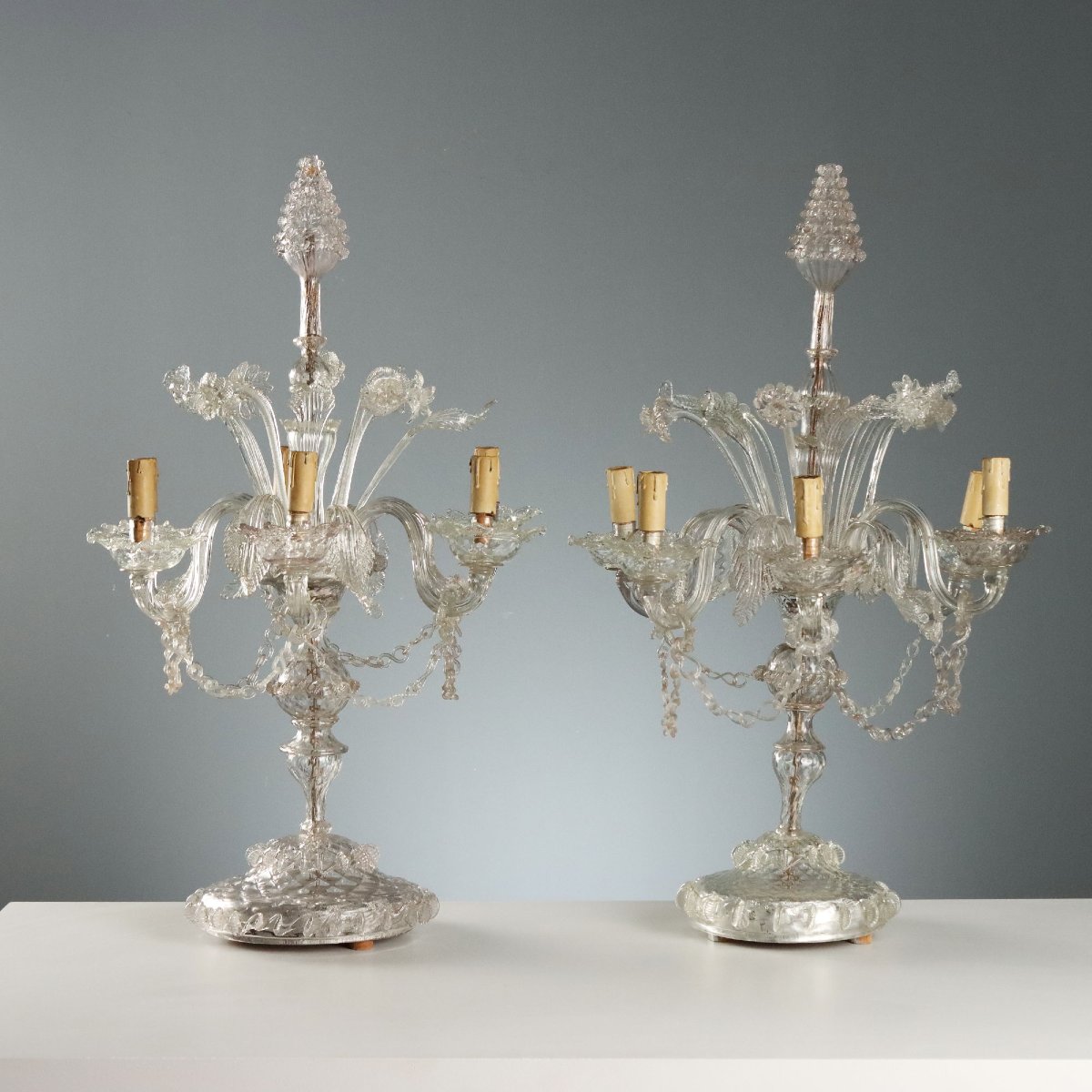 Lampes de Tables Anciennes Verre Soufflé Murano XIXe Siècle