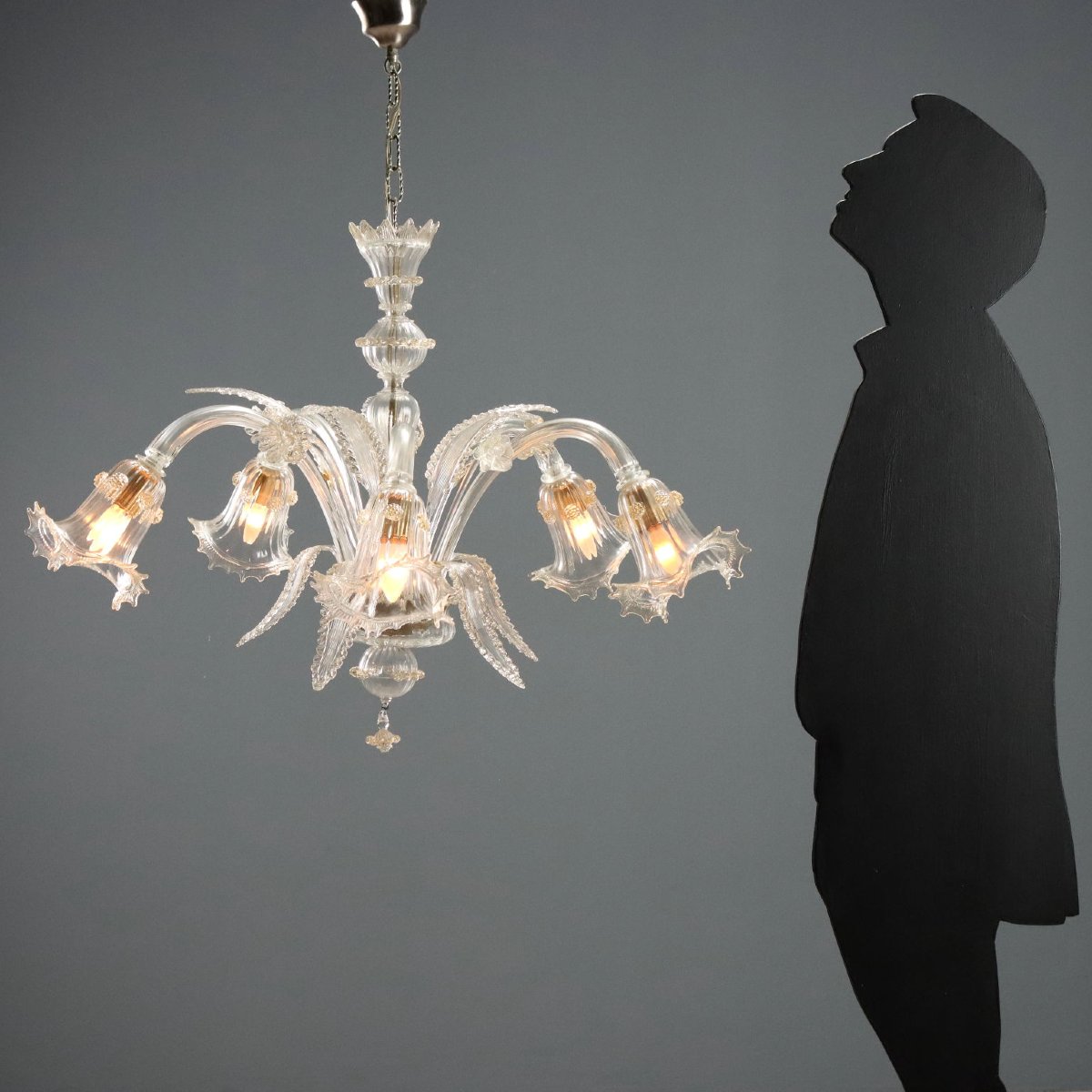 Venetian Blown Glass Chandelier With Golden Hues, Murano, Late 19th Century-photo-2