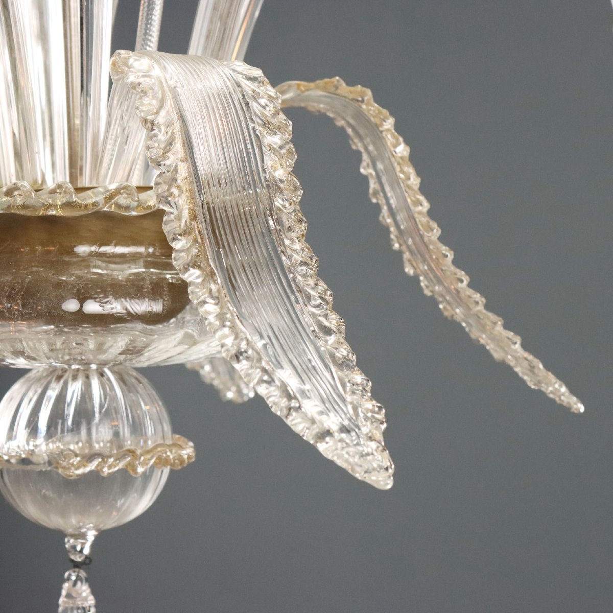 Venetian Blown Glass Chandelier With Golden Hues, Murano, Late 19th Century-photo-3