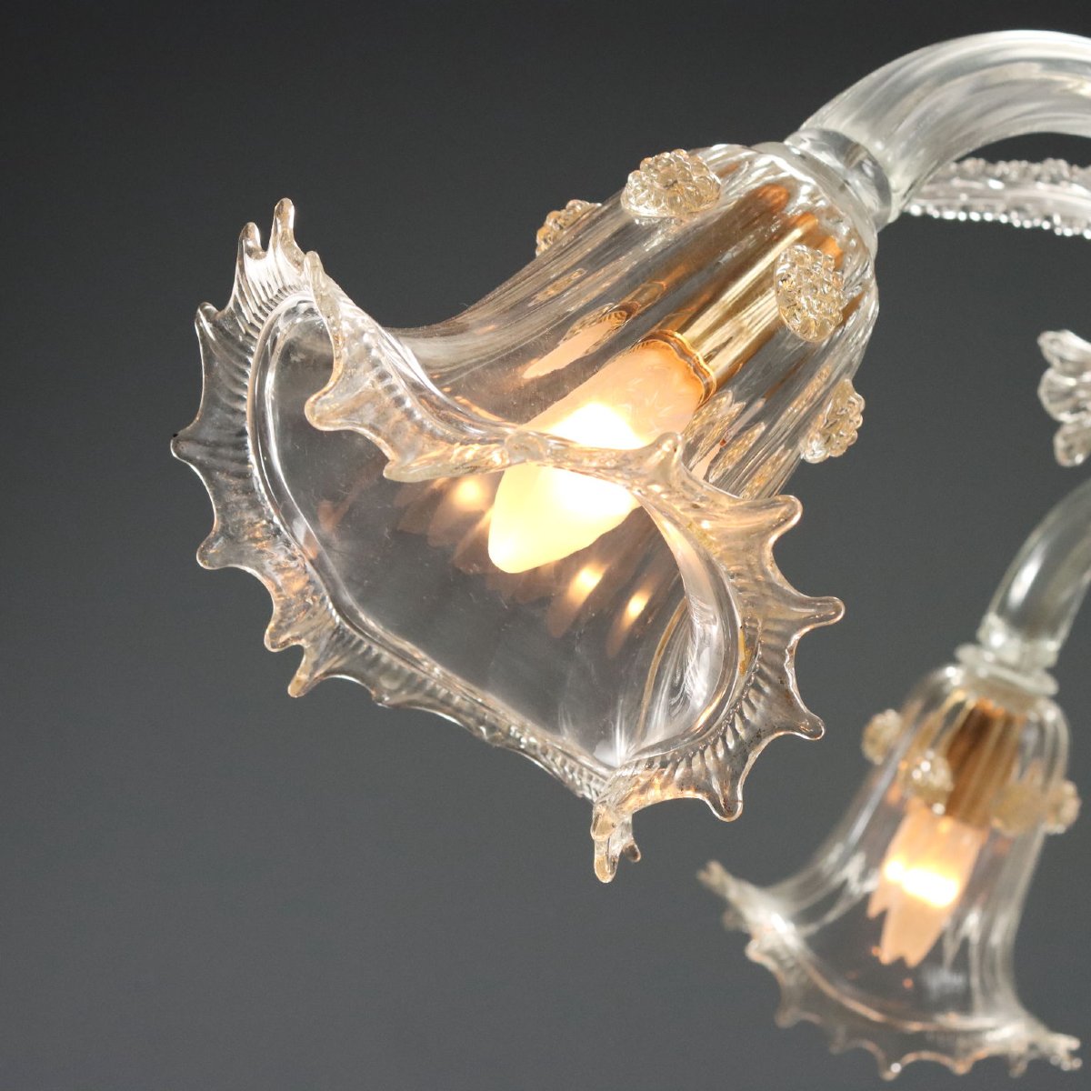 Venetian Blown Glass Chandelier With Golden Hues, Murano, Late 19th Century-photo-4