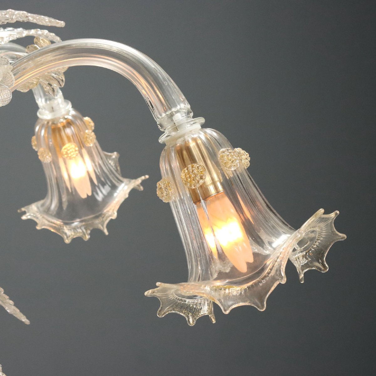 Venetian Blown Glass Chandelier With Golden Hues, Murano, Late 19th Century-photo-2