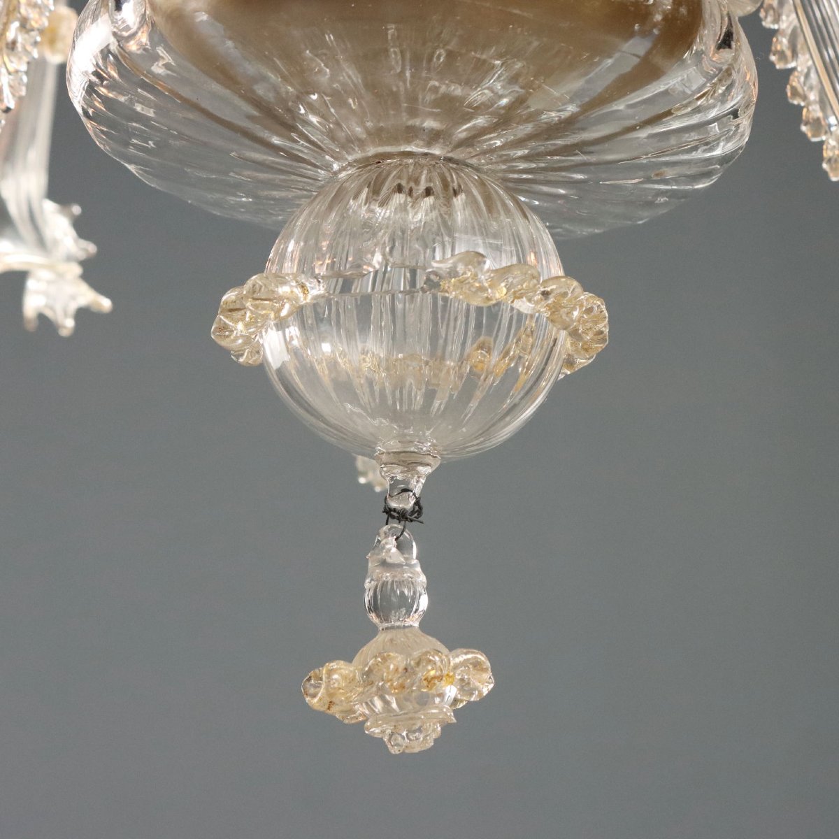 Venetian Blown Glass Chandelier With Golden Hues, Murano, Late 19th Century-photo-3