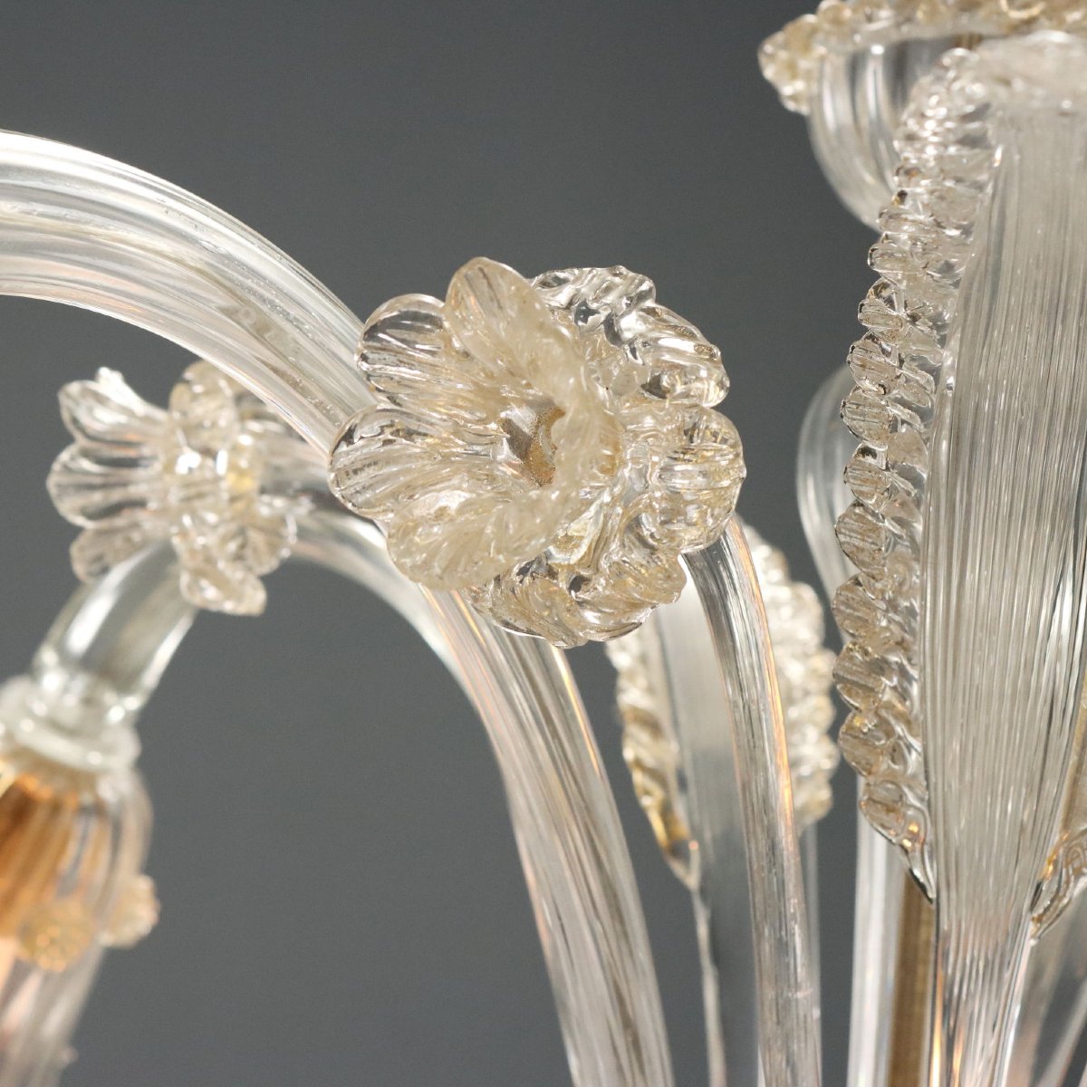 Venetian Blown Glass Chandelier With Golden Hues, Murano, Late 19th Century-photo-5