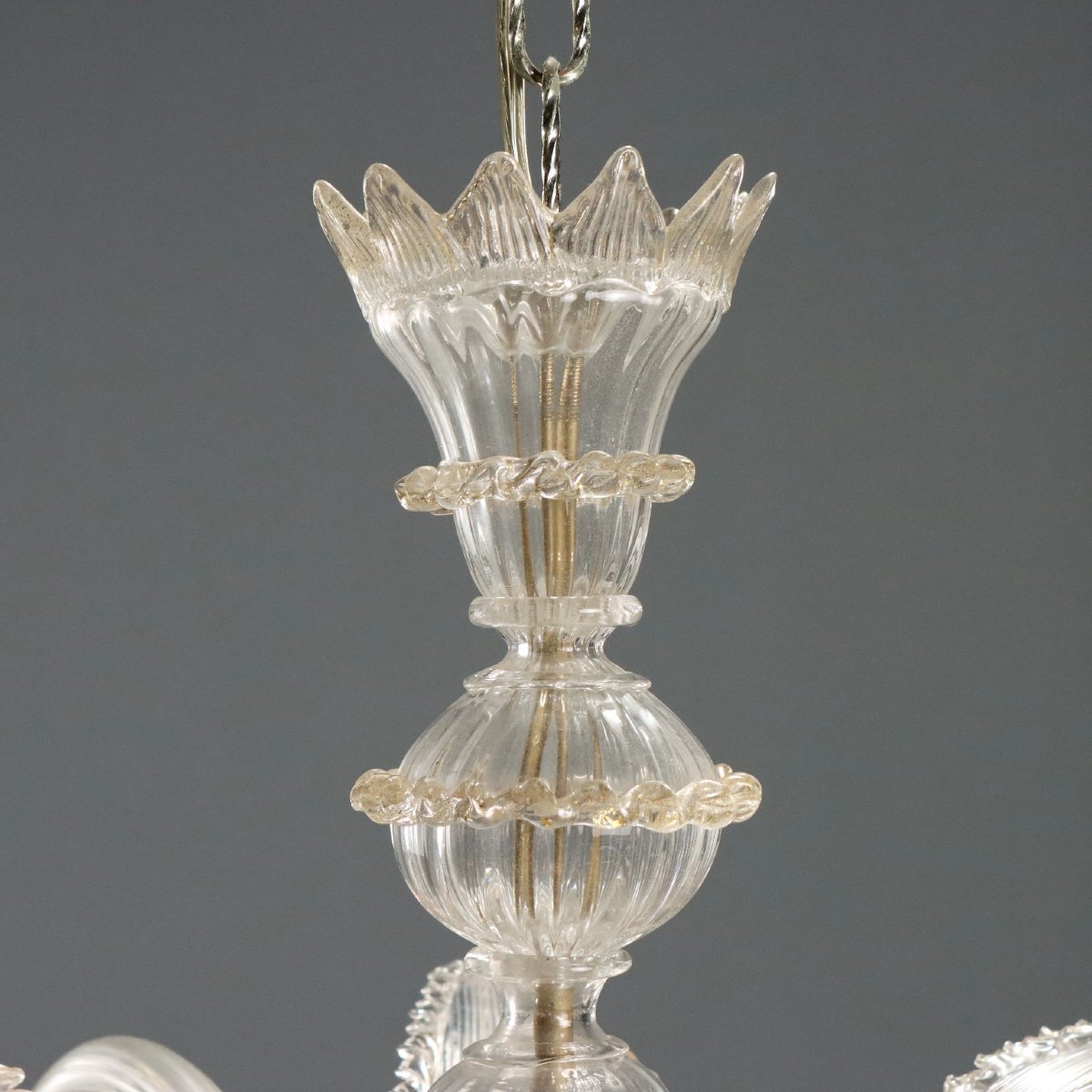Venetian Blown Glass Chandelier With Golden Hues, Murano, Late 19th Century-photo-6
