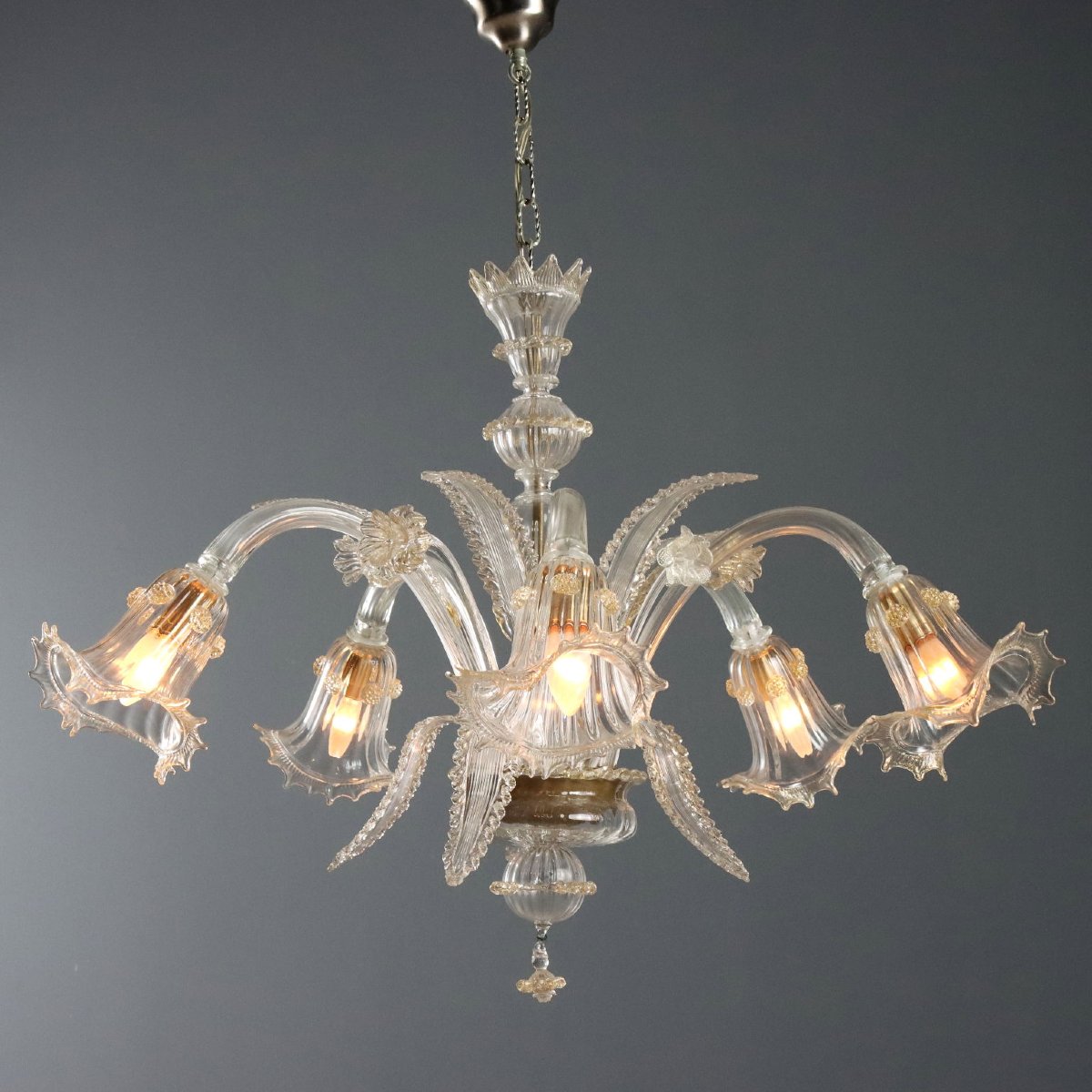 Venetian Blown Glass Chandelier With Golden Hues, Murano, Late 19th Century
