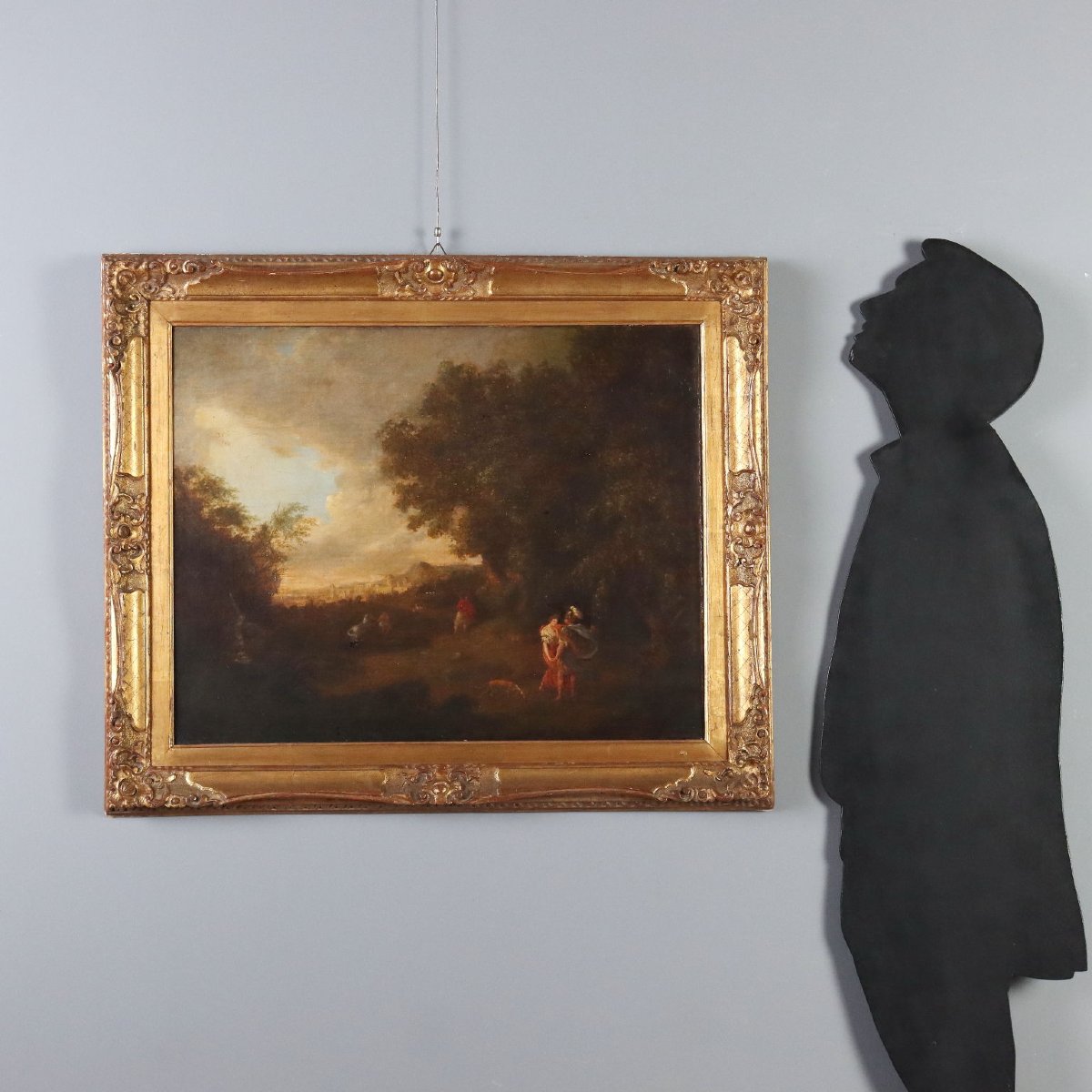 Tableau Ancien Paysage avec Figures Huile sur Toile France XVIIIe Siècle-photo-2