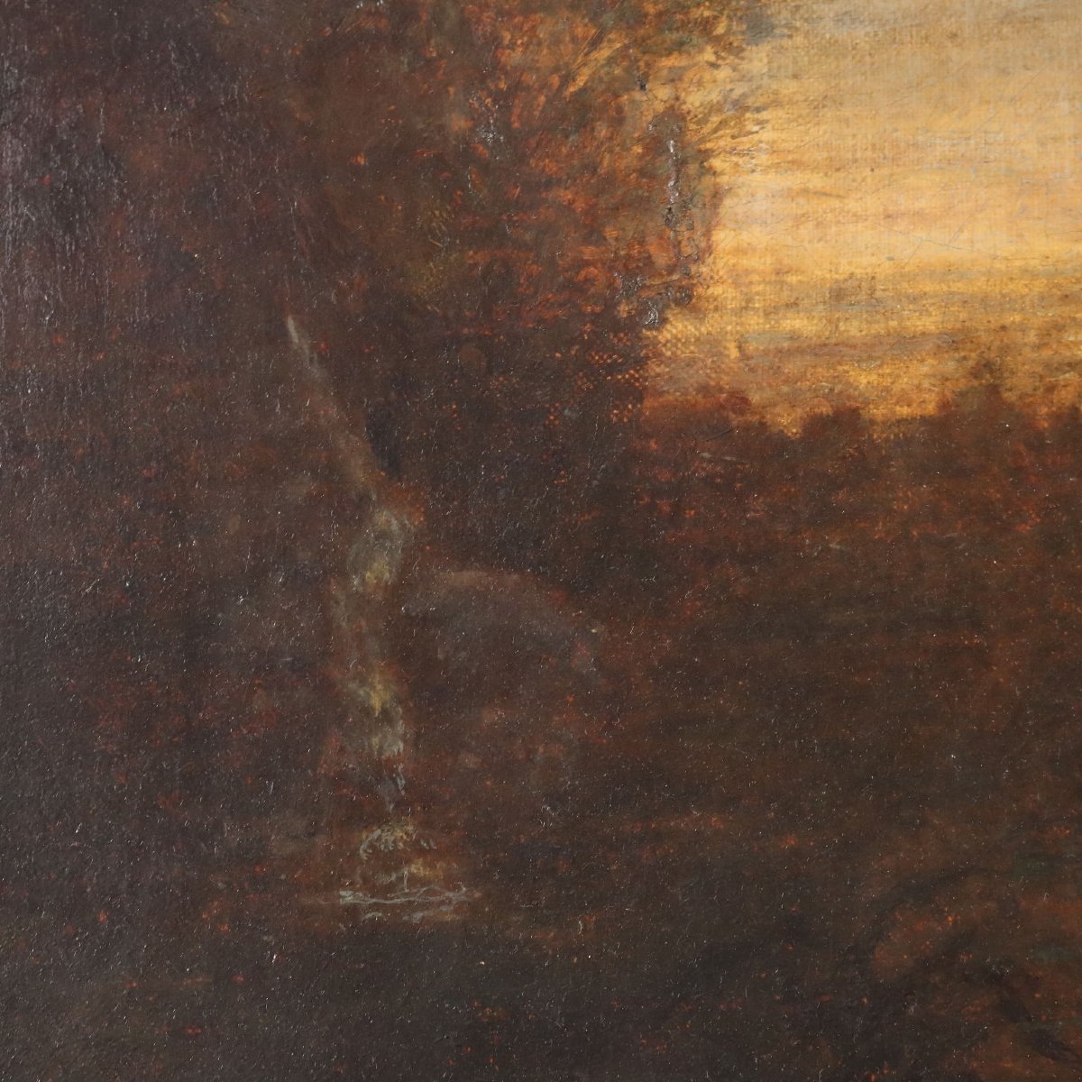 Tableau Ancien Paysage avec Figures Huile sur Toile France XVIIIe Siècle-photo-3