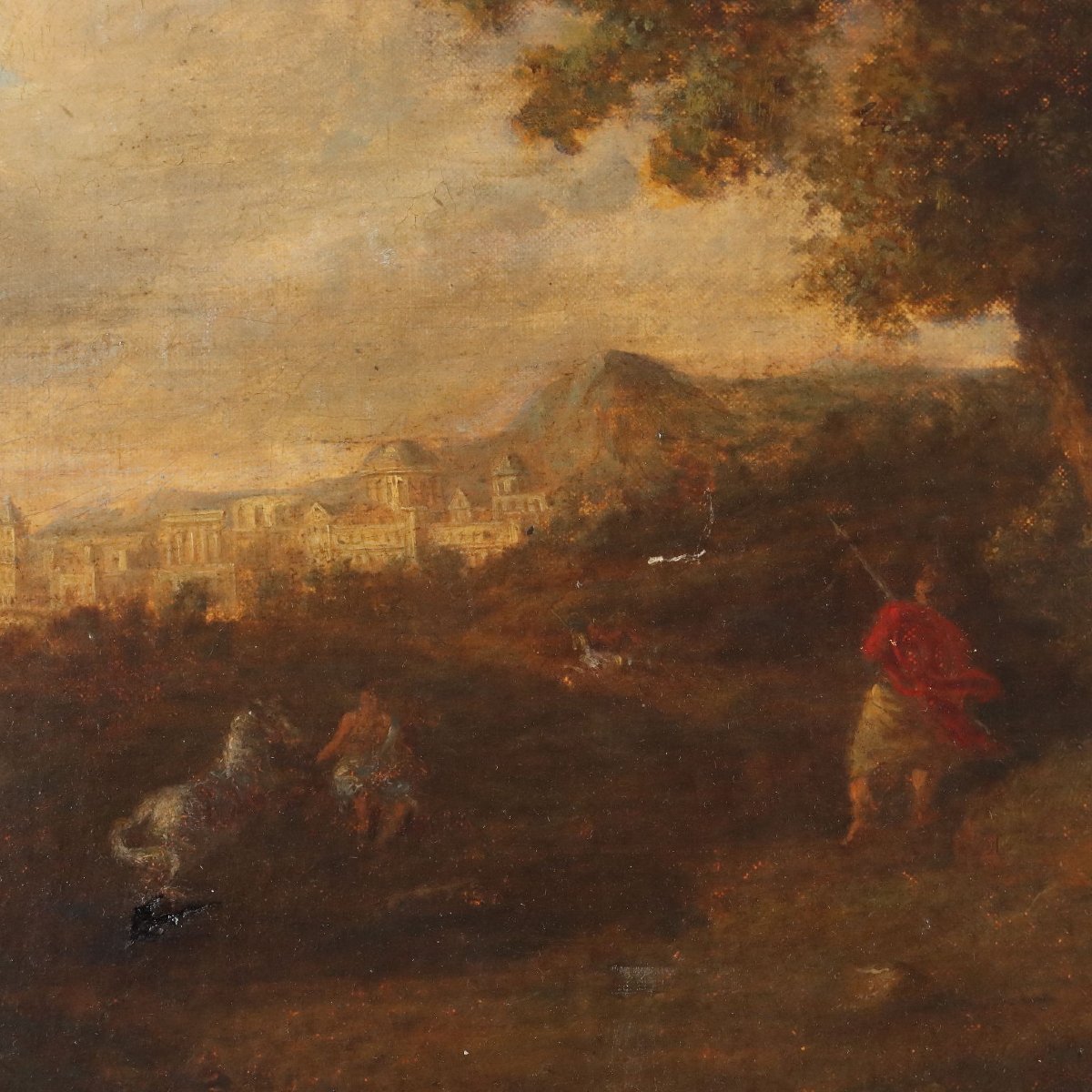 Tableau Ancien Paysage avec Figures Huile sur Toile France XVIIIe Siècle-photo-3