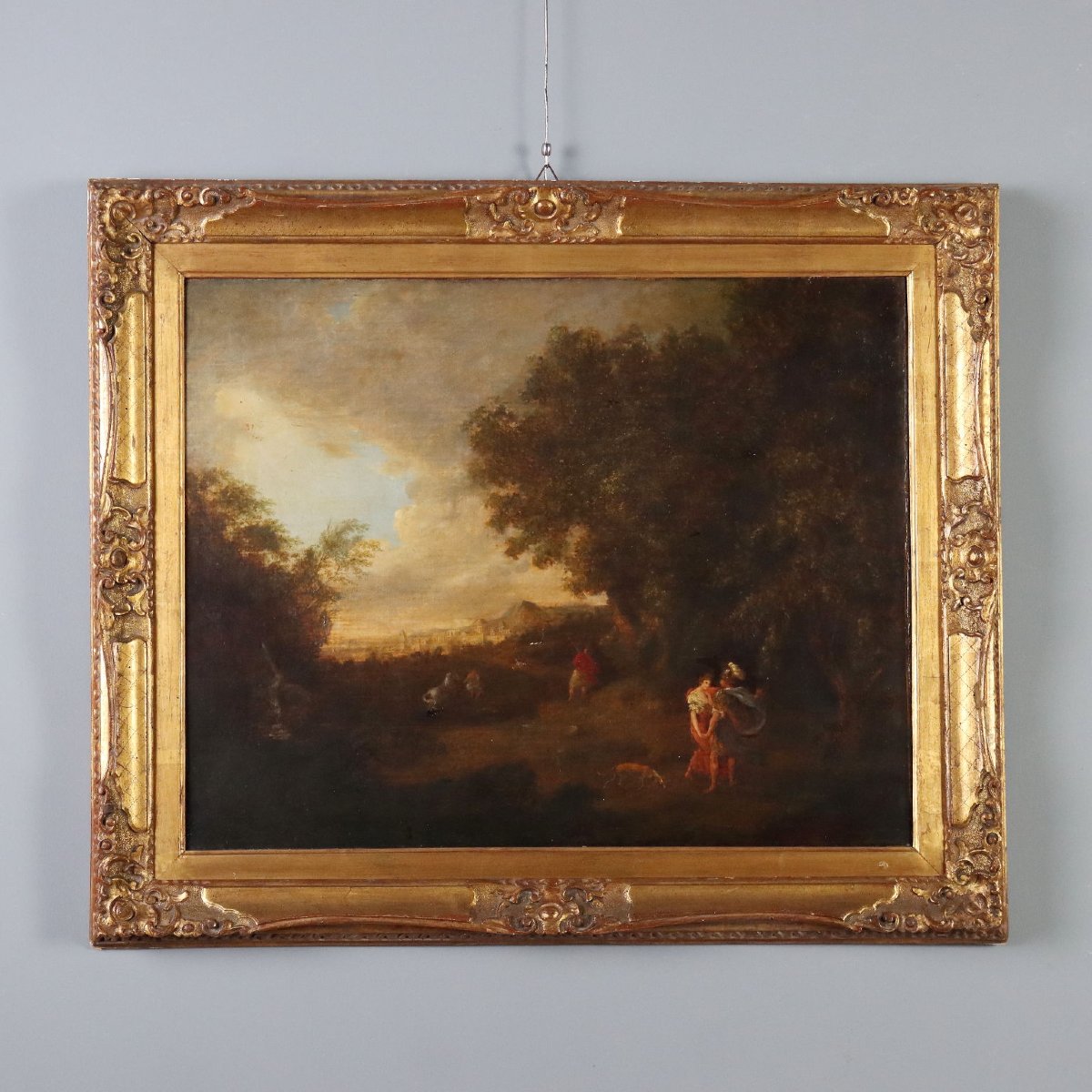 Tableau Ancien Paysage avec Figures Huile sur Toile France XVIIIe Siècle