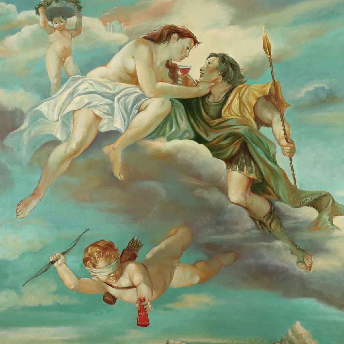 Contemporary Painting Signed A. Cappuccio Homage To Davide Campari 1987-photo-3
