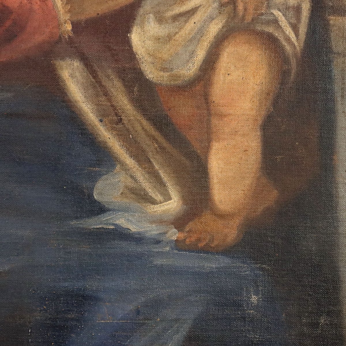 Tableau Ancien Vièrge Marie avec Enfant Huile sur Toile '800 Original-photo-1