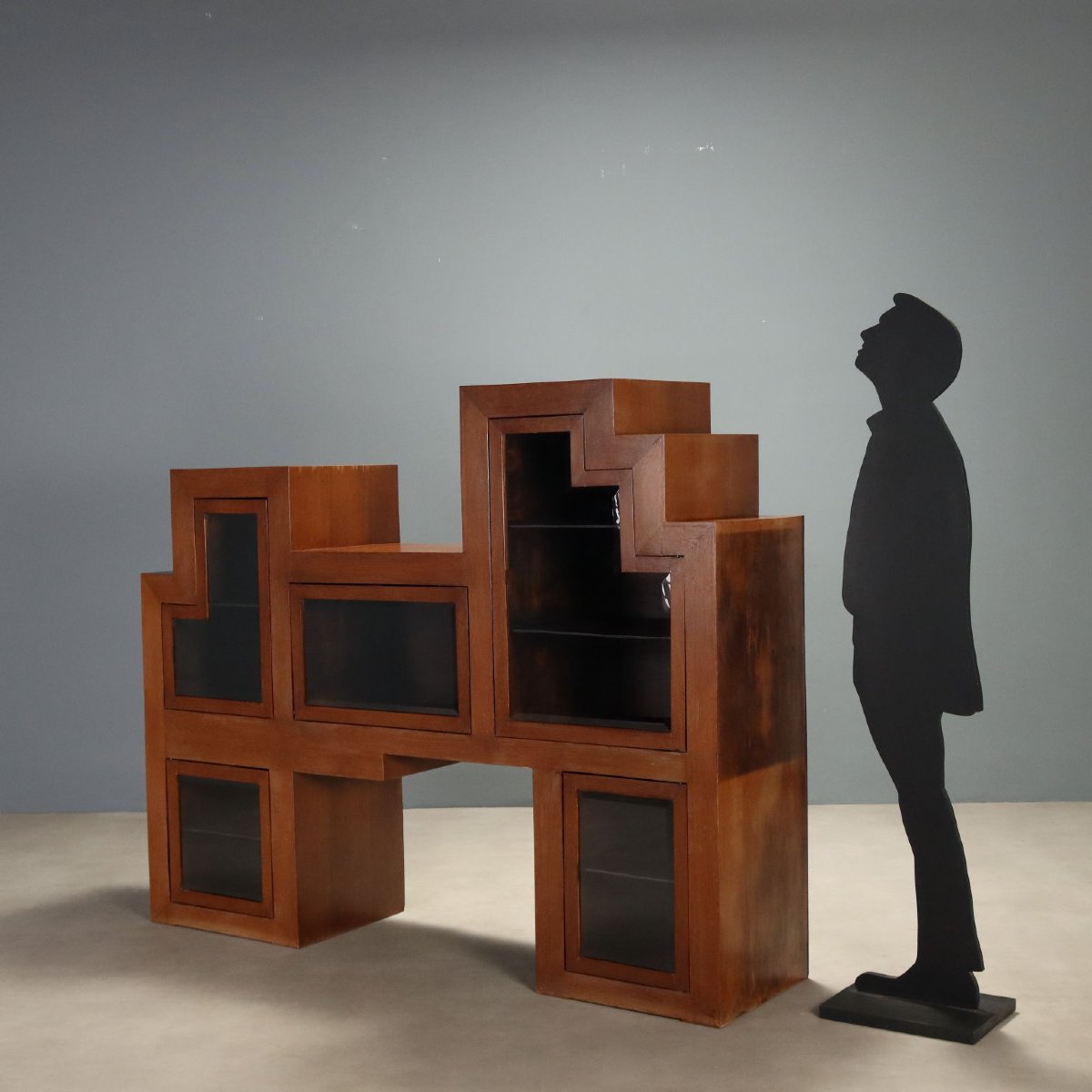 Vintage Display Cabinet Exotic Wood Design Italy 1980s-photo-2