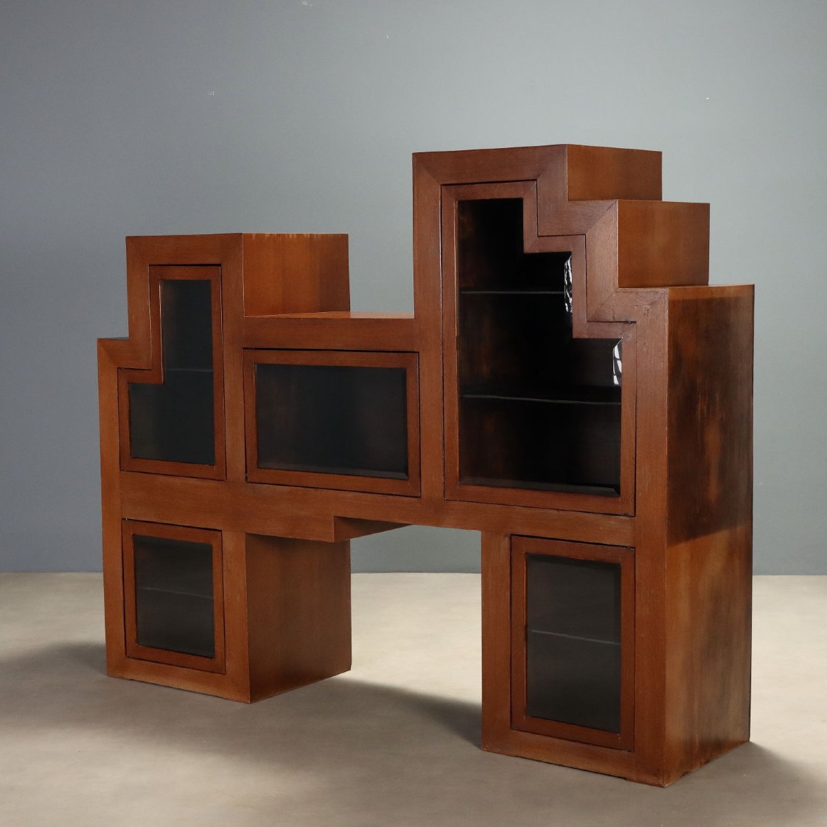 Vintage Display Cabinet Exotic Wood Design Italy 1980s