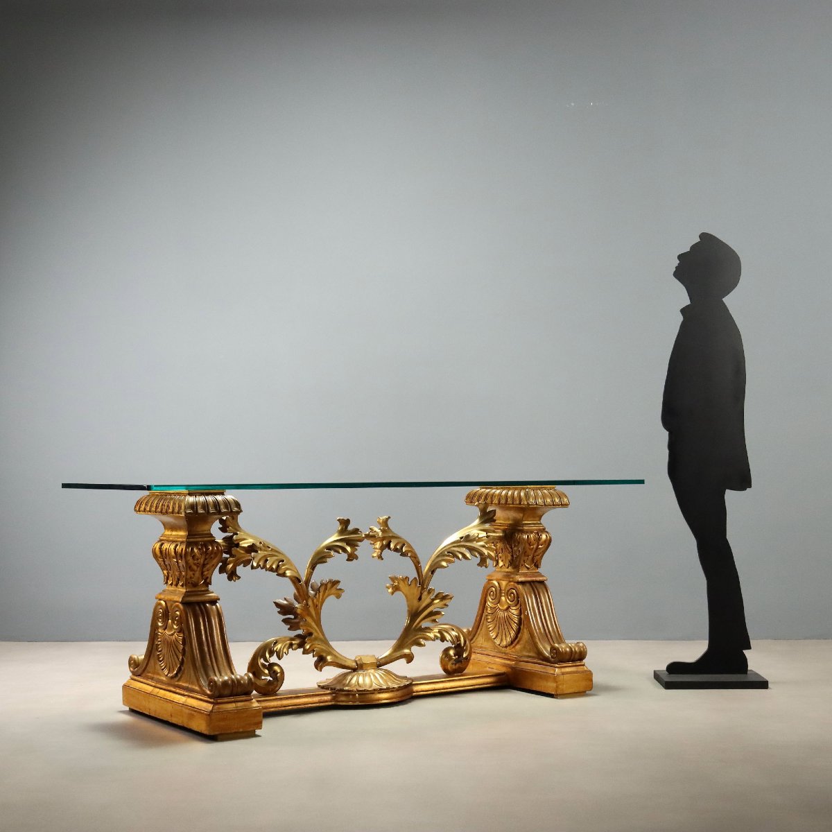 Table avec Base en Bois Sculpté et Doré - Italie XXe Siècle-photo-2