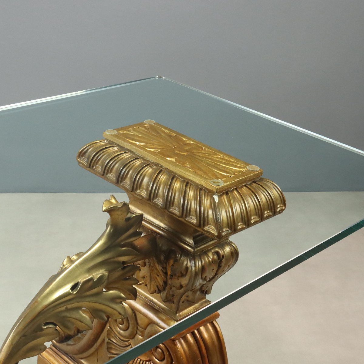 Table avec Base en Bois Sculpté et Doré - Italie XXe Siècle-photo-3