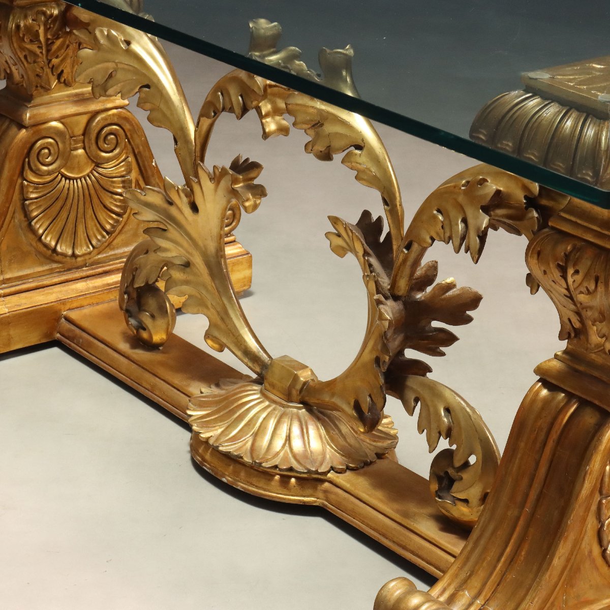 Table avec Base en Bois Sculpté et Doré - Italie XXe Siècle-photo-1