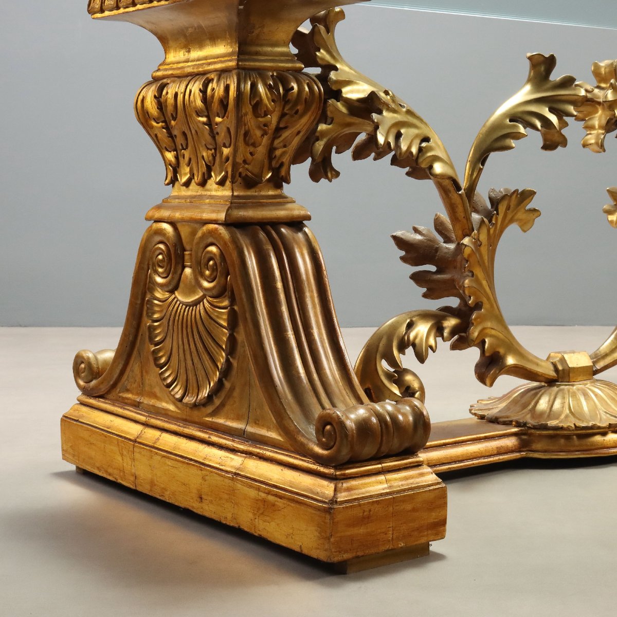 Table avec Base en Bois Sculpté et Doré - Italie XXe Siècle-photo-2
