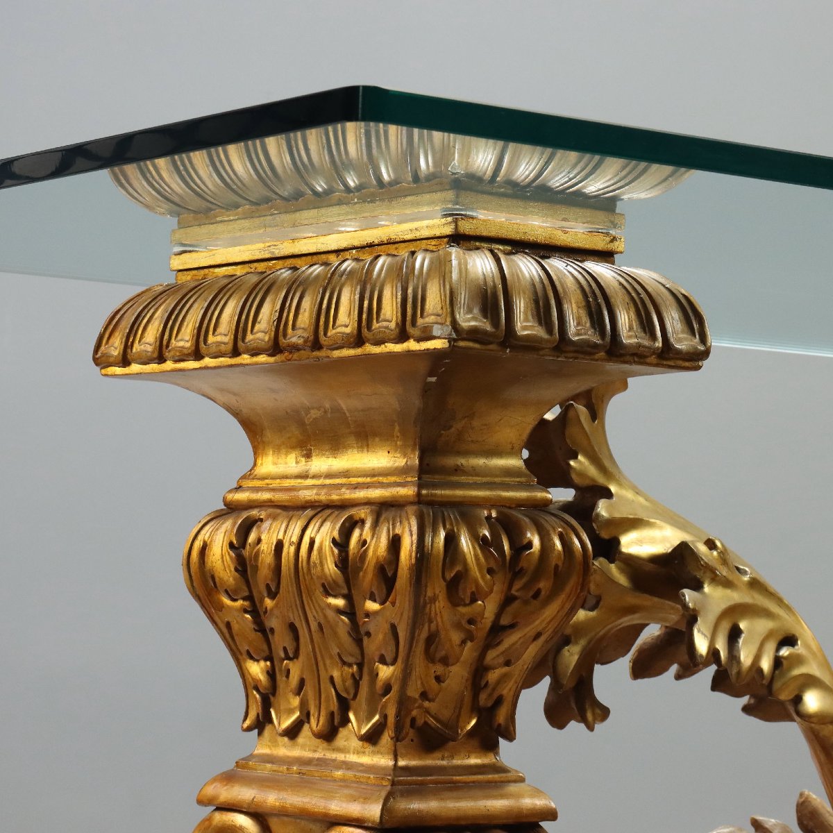 Table avec Base en Bois Sculpté et Doré - Italie XXe Siècle-photo-5
