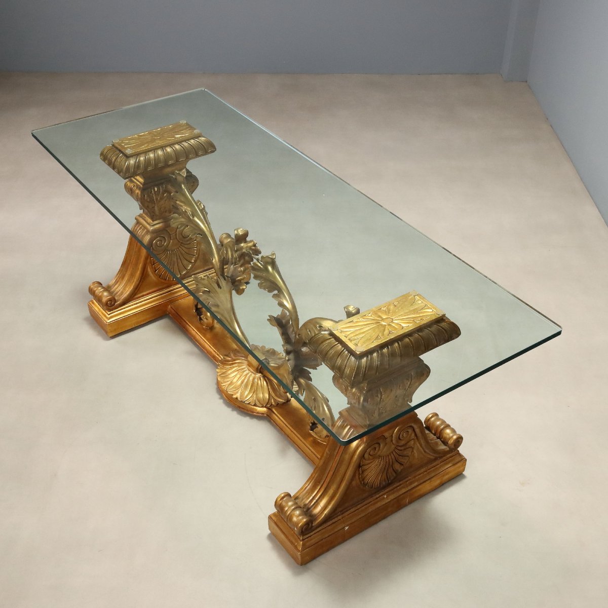 Table avec Base en Bois Sculpté et Doré - Italie XXe Siècle-photo-6